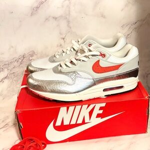Nike Air Max Shoes in Metallic Silver and Bright Red